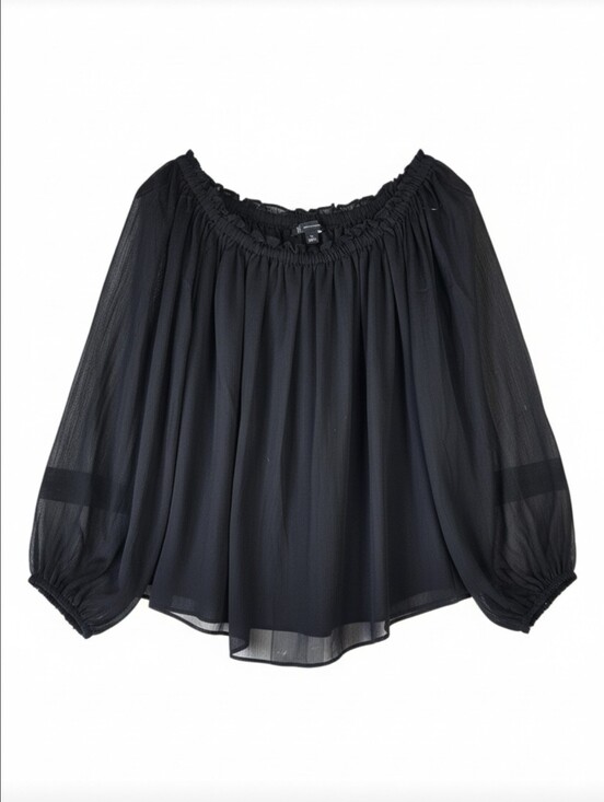 INC International Concepts Tops - INC International Concepts Black Sheer Peasant Blouse Women's Medium